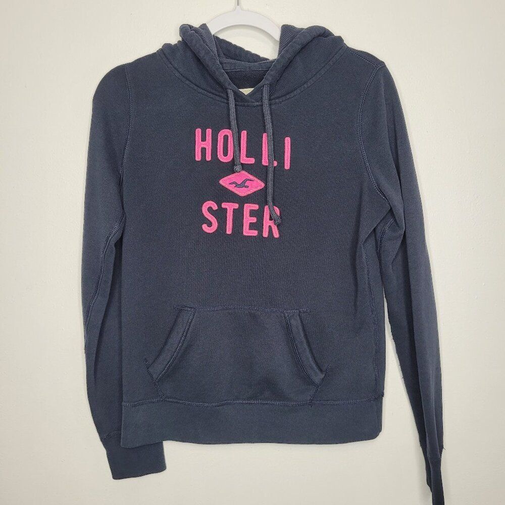 y2k Hollister navy pink thermal lined hood hoodie size medium preppy